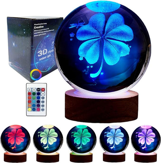 Conalisk 3D Four-Leaf Clover Crystal Ball Lamp, Lifelike 3D LED Clover Night by Conalisk