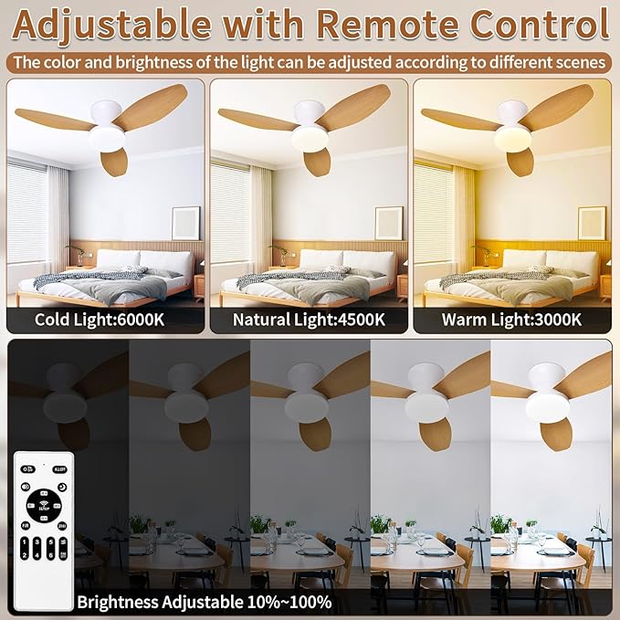 Glowall Small Ceiling Fan with Lights and Remote, 32 Inch Flush Mount, Small - Image 4