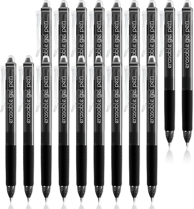 Vanstek 18 Black Retractable Erasable Gel Pens Clicker, Fine Point, Make by Vanstek