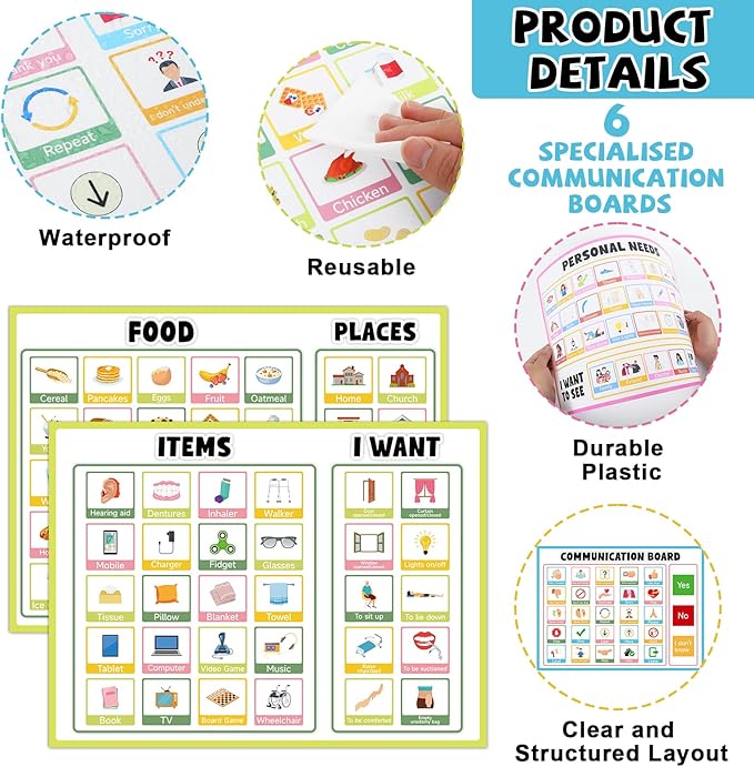 6Pcs Communication Board for Non Verbal Adults Picture Symbol Communication - Image 3