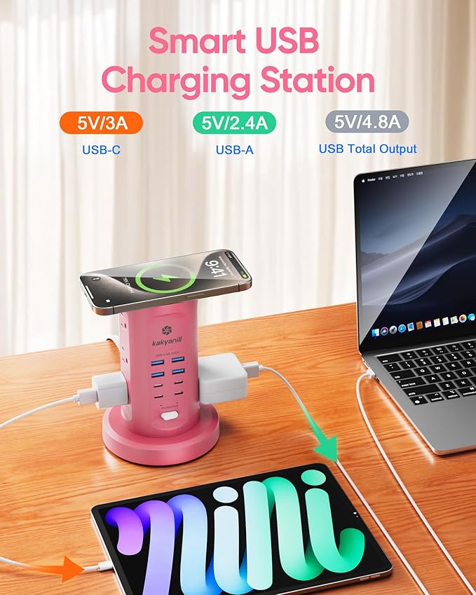 Power Strip Tower, kakyanill Surge Protector Tower 9 AC Outlets 8 USB, 6 Ft - Image 5