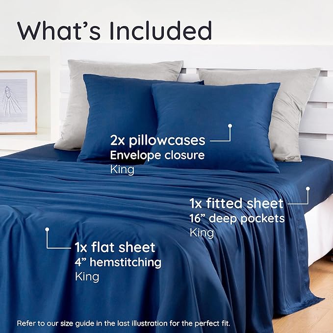 Bambaw King Sheets Set 4pcs – 100% Viscose Derived from Bamboo Sheets King Size - Image 2