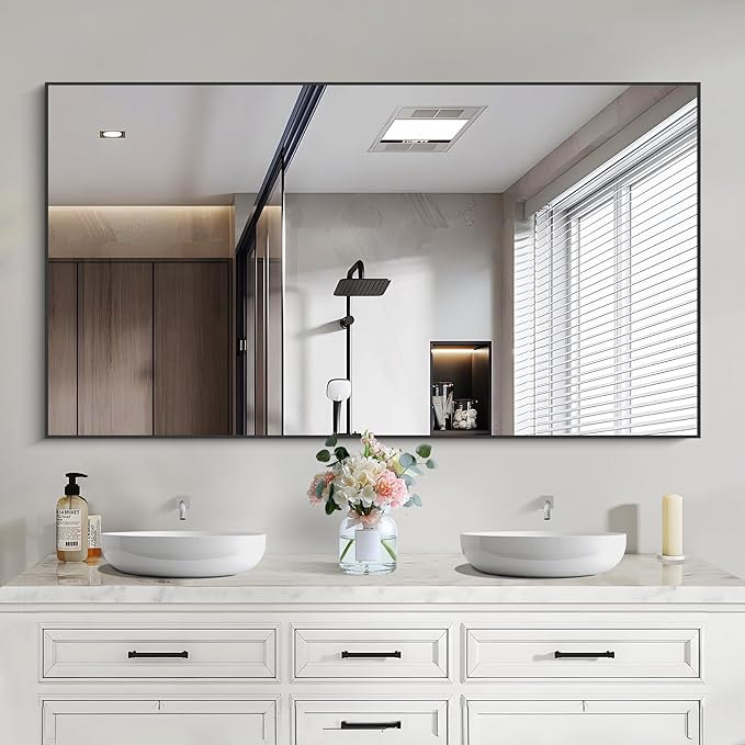 Black Bathroom Mirror for Wall, 30x50 Inch Rectangle Mirrors by Welcometocofeny