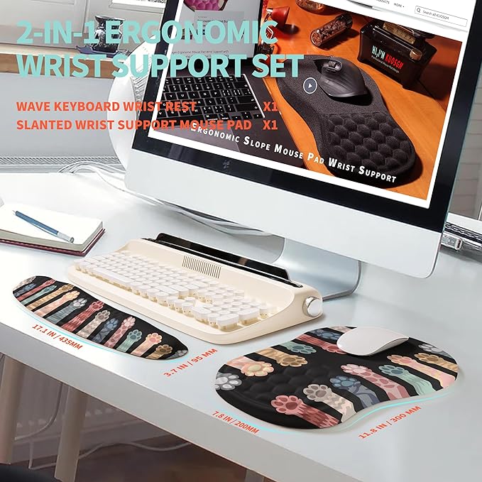KUOSGM 2-in-1 Ergonomic Set, Wave Rise Keyboard Wrist Rest and Massage Bulge - Image 5