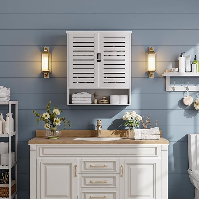 SMIBUY Bathroom Cabinet Wall Mounted, Bamboo Over-The-Toilet Storage Organizer - Image 5