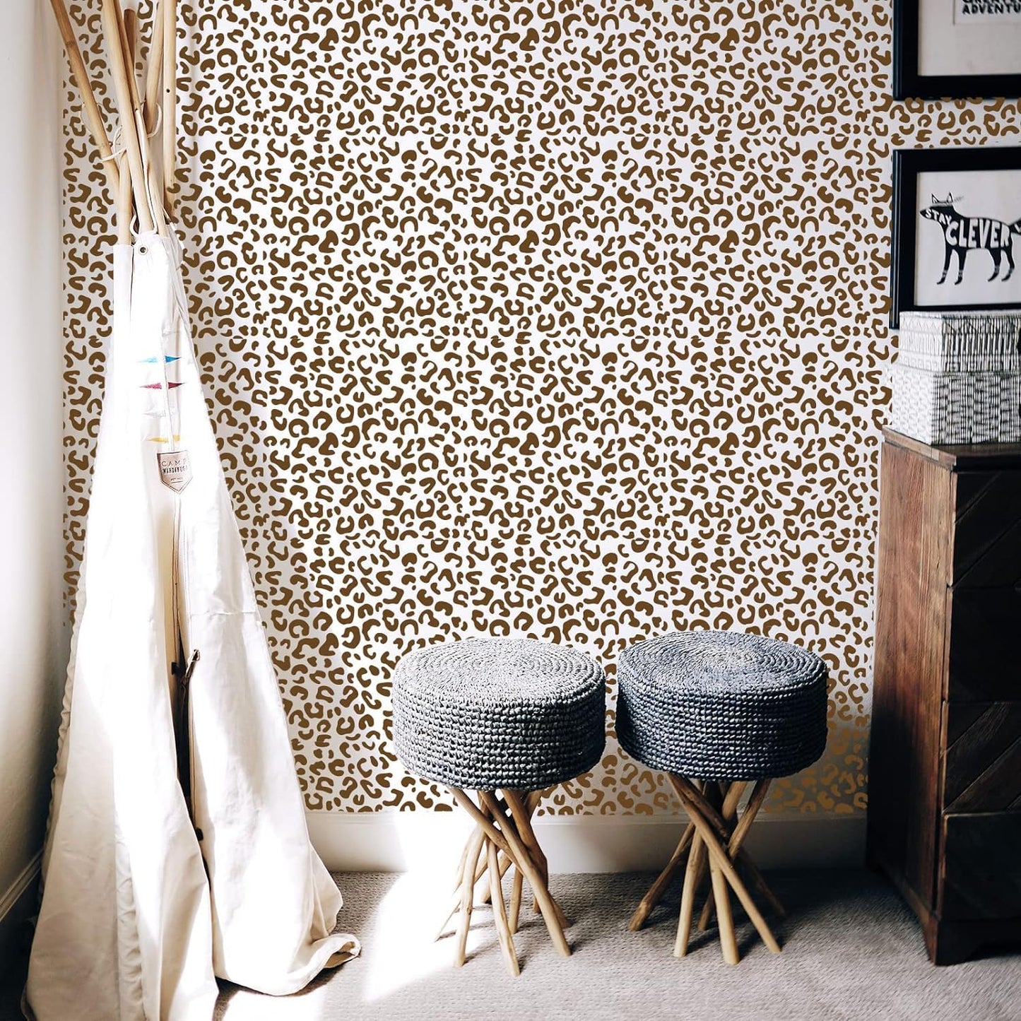 FINGERINSPIRE Leopard Skin Stencils Decoration Template 11.8x11.8 inch Plastic Animal Print Drawing Painting Stencils Square Reusable Cheetah Skin Stencil for Painting on Wood, Floor, Wall and Tile