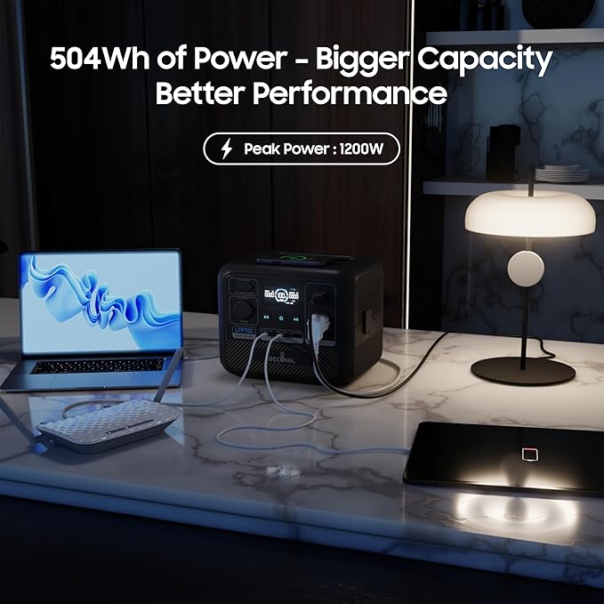 DECOMIL LFP700 Portable Power Station, 504Wh LiFePO4 Battery, 700W AC Output - Image 3