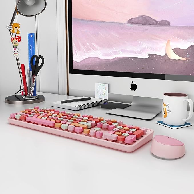 KOOTOP Cute Pink Wireless Keyboard and Mouse, 2.4G Retro Round Keycap - Image 8