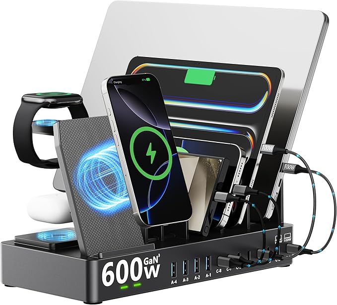 600w Charging Station for Multiple Devices, 15 in 1 Wireless Charging Station by SAIPKYGS