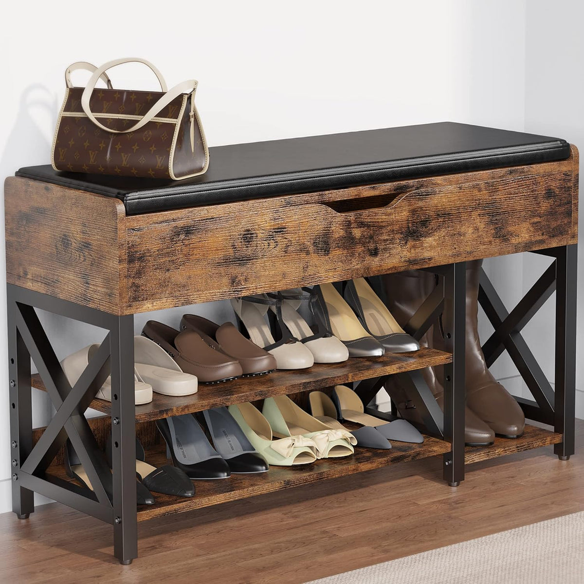 shoe bench, lift top shoe storage bench, adjustable, main product view