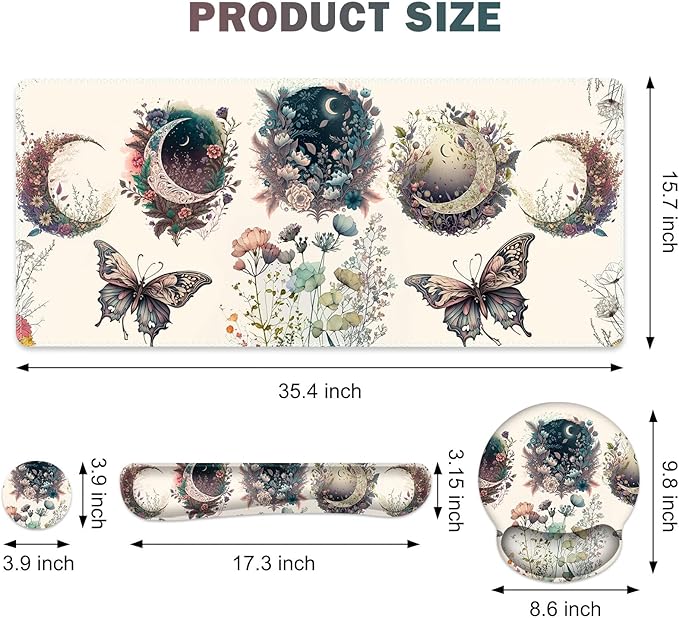 Large Desk Mat, Cute Boho Plants Mouse Pad, Apricot Desk Pad, XXL Mousepad + - Image 2