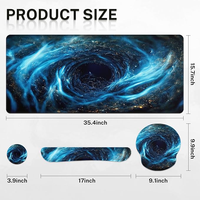 Britimes Blue Black Galaxy Keyboard Mouse Pad Set Desk Ma Space Abstract 4in1 - Image 2