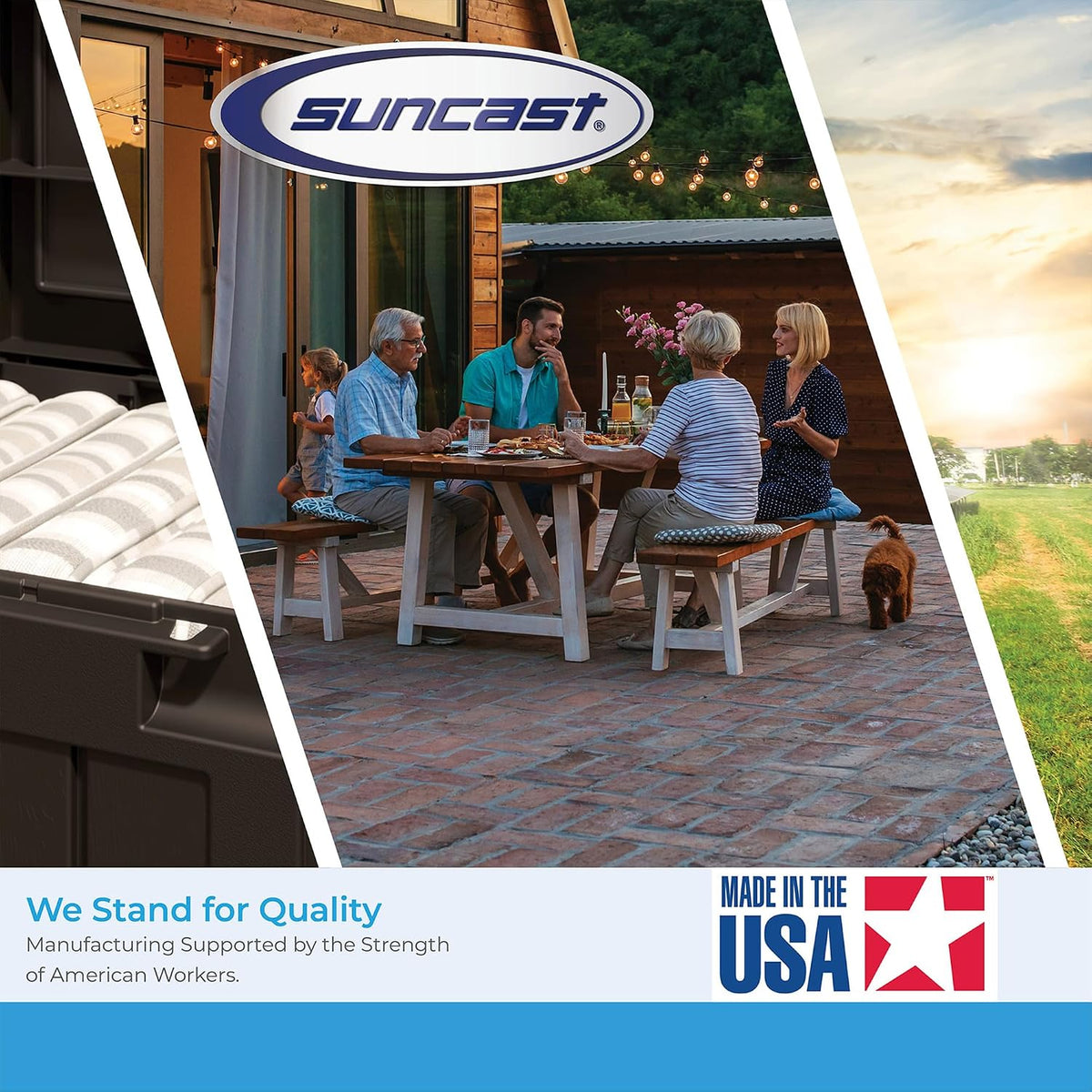 suncast lockable outdoor cabinet storage for patio, garden, front angle view