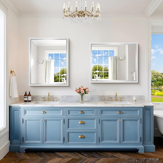 Silver Bathroom Mirror, 36 x 30 Inch Rectangular Wall Mirror 0.6" Thickened - Image 5
