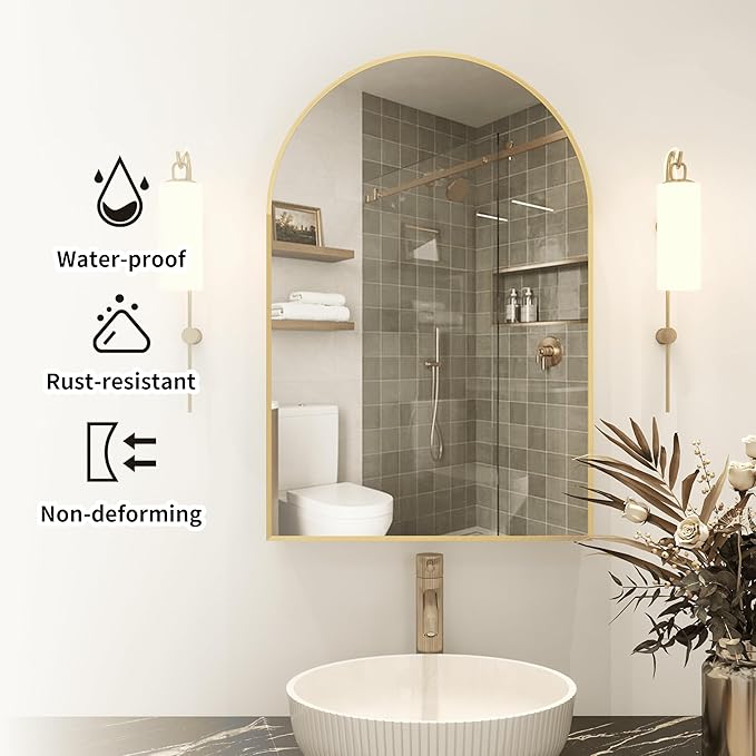 Gold Medicine Cabinet with Mirror, Bathroom Arched Medicine Cabinet Wall Mounted - Image 8