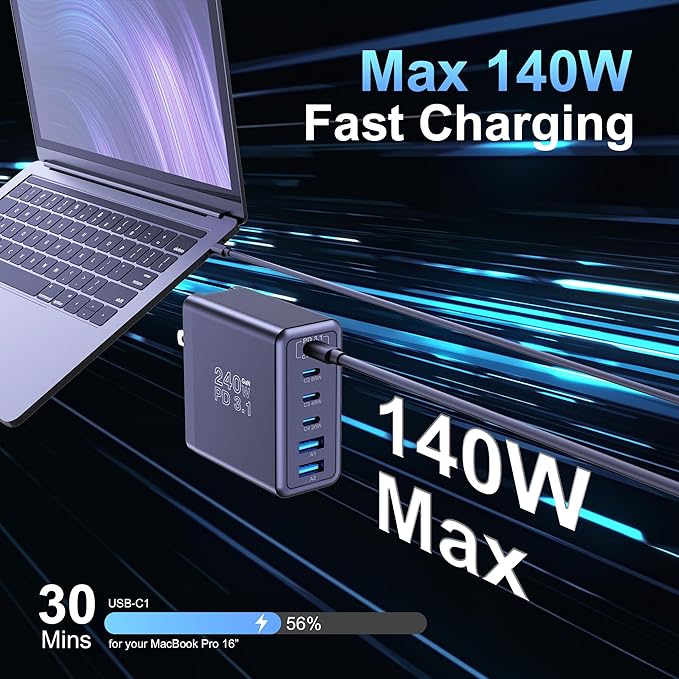 Graaci 240W USB C Charger, 140W Laptop Fast Charger, PD3.1 PPS 6-Port USB Type - Image 3