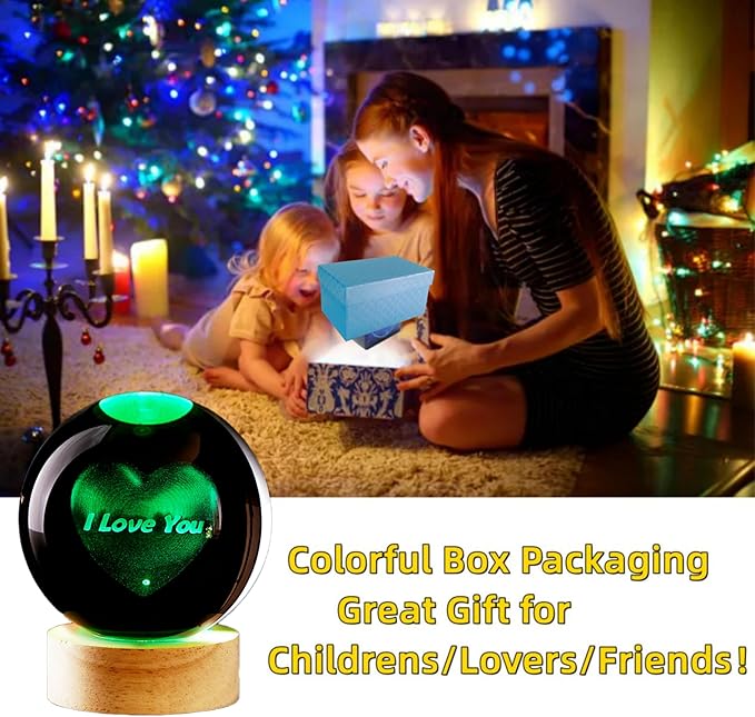 3D Crystal Ball Lamp, Lifelike LED Heart Night Light, 16 Color Changing Light - Image 5