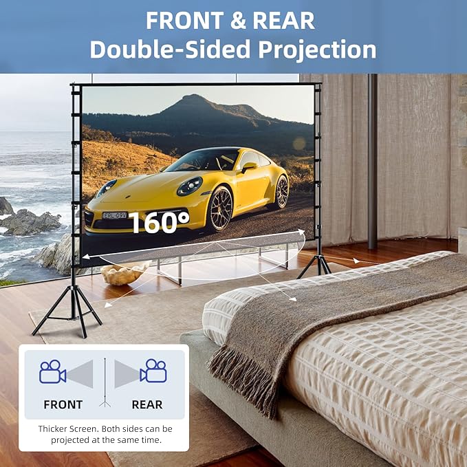 TOWOND Projector Screen and Stand, 150 inch Indoor Outdoor Projection Screen - Image 5