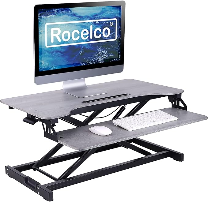 Rocelco Standing Desk Converter 31.5 Inch Sit Stand Up Dual Monitor Tabletop by Rocelco