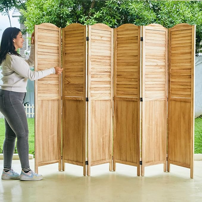 Room Dividers, 5.75Ft Individual Privacy Screens Foldable Wooden Louver & MDF - Image 7