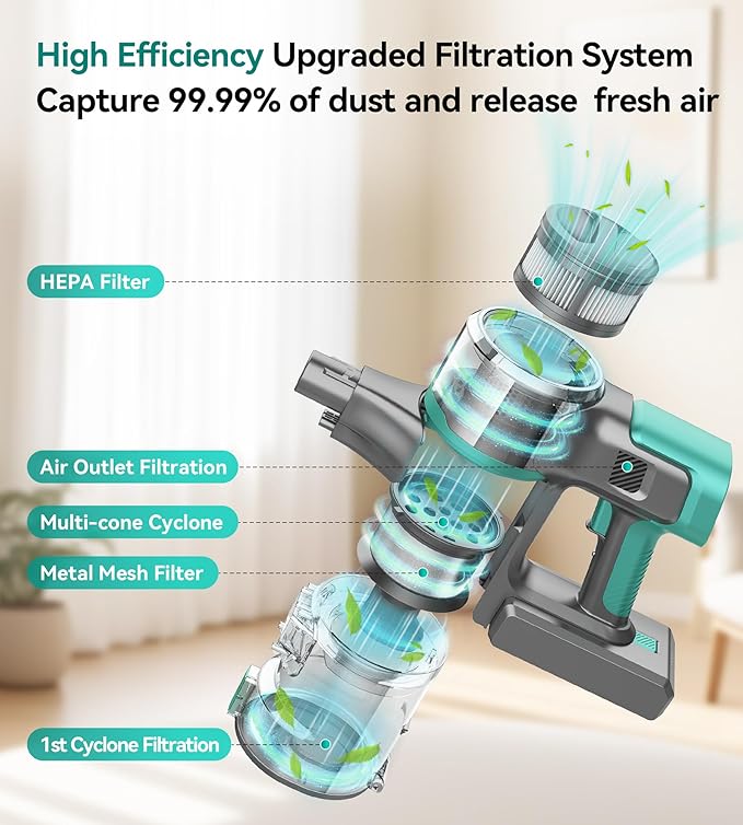 Yassol S10K Cordless Vacuum Cleaner, 55Kpa 60mins Lightweight Stick Vacuum - Image 6