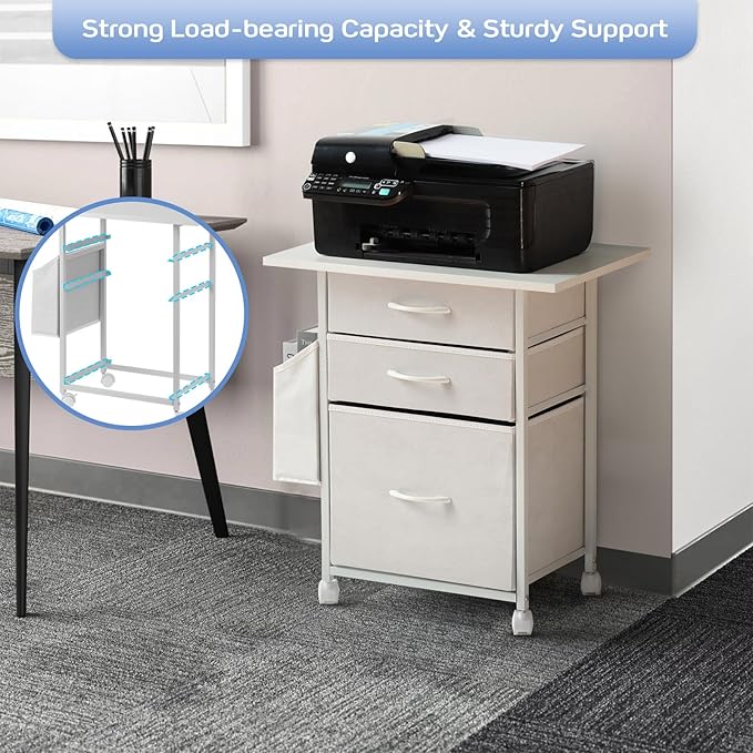 Printer Stand with 3 Fabric Drawer, Mobile File Cabinet - Image 4