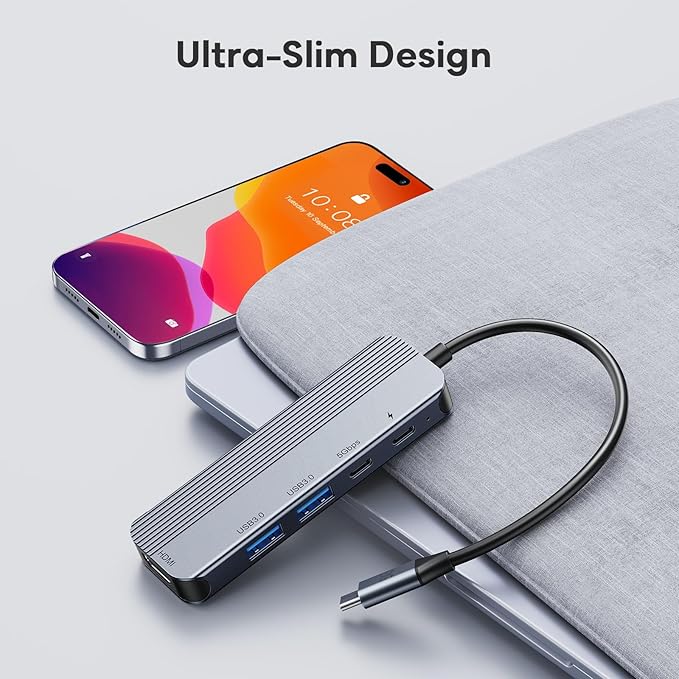 GUSGU USB C Hub with 4K HDMI, 2*USB 3.0, 5Gbps Type C Port, PD Charging 100W - Image 7