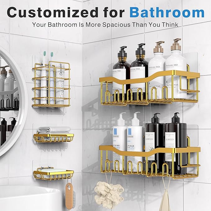 EUDELE 5-Pack Rustproof Stainless Steel Shower Caddy – No Drill Adhesive - Image 2