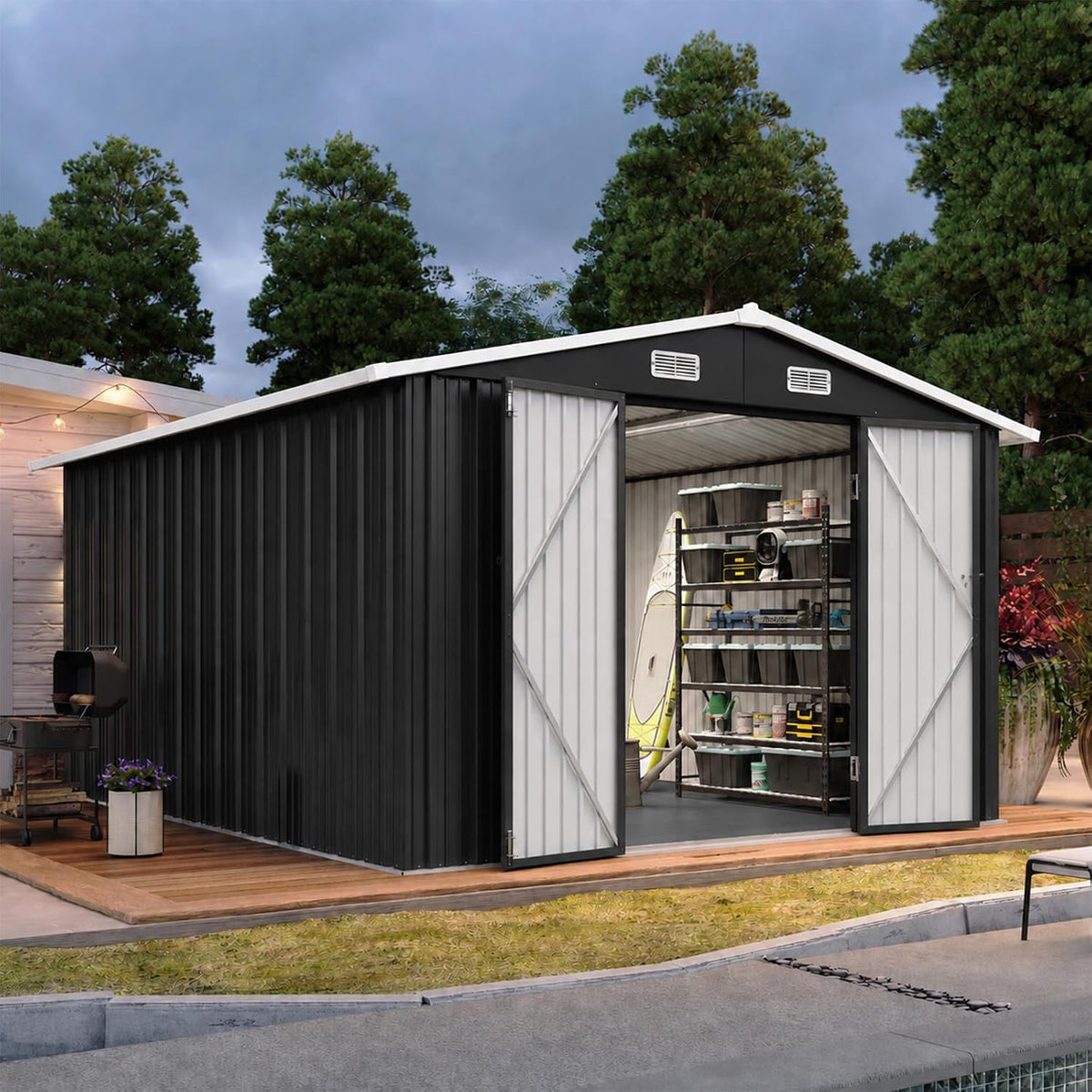 aoxun 10x12ft shed with floor galvanized steel outdoor, main product view