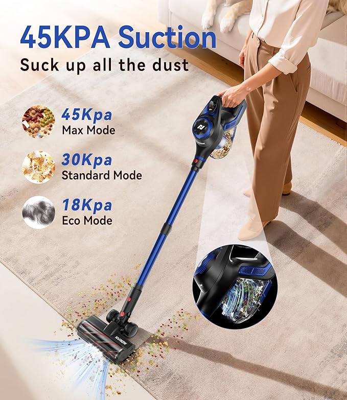 Nvriow Cordless Vacuum Cleaner for Home, 45Kpa Stick Vacuum, Max 80mins Runtime - Image 2