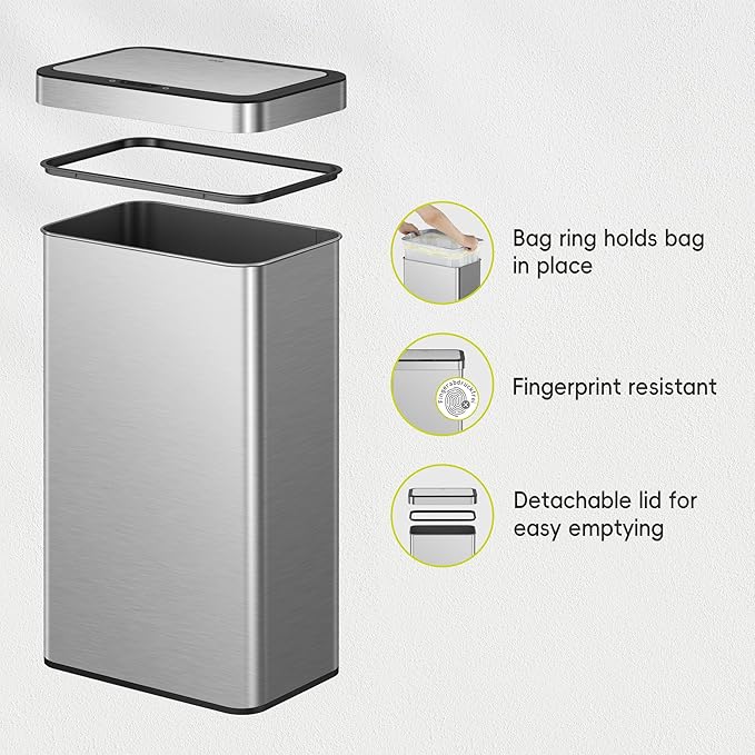 EKO Nova Sensor Trash Can, 21 Gallon/80 Liter Stainless Steel Rectangular - Image 8