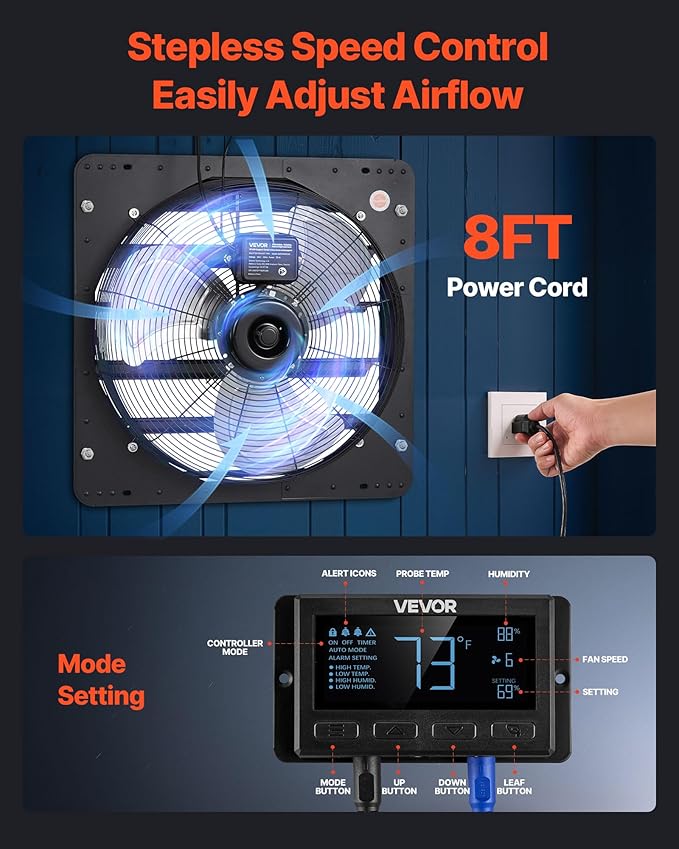 VEVOR 20 inch Shutter Exhaust Fan, Wall Mounted Attic Vent Fan - Image 6