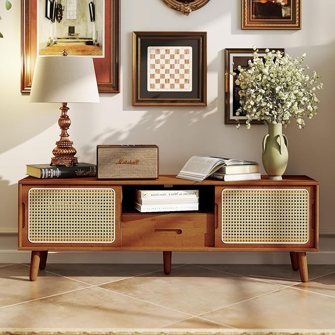 HollyHOME Bamboo TV Stand with Storage - Image 7