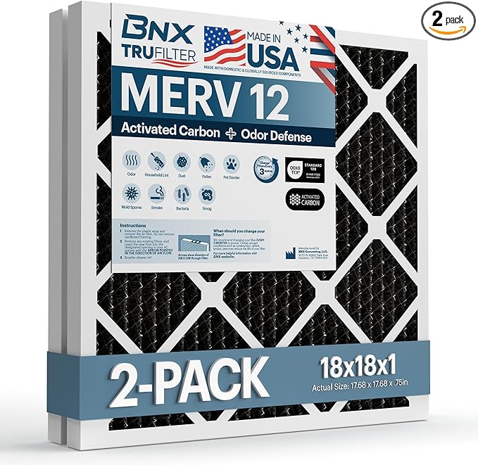 BNX TruFilter 18x18x1 MERV 12 Odor Defense AC Furnace Air Filter by BNX