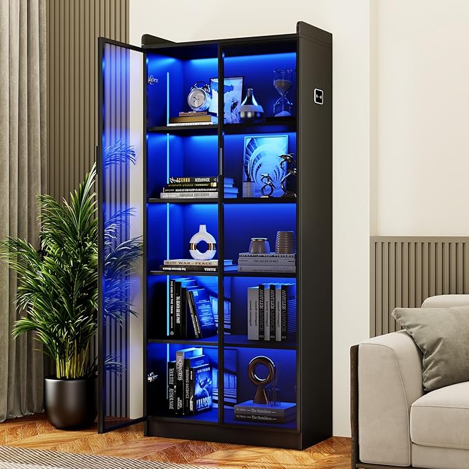 Dystler Display Cabinet with Doors and Adjustable Shelves, 5 Tier Display Case by CraftYourIdealHomeLife