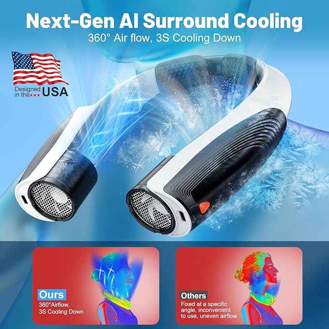 AI Portable Neck Fan with 6 Powerful Speeds, 8000mAh Battery Operated USB-C - Image 2