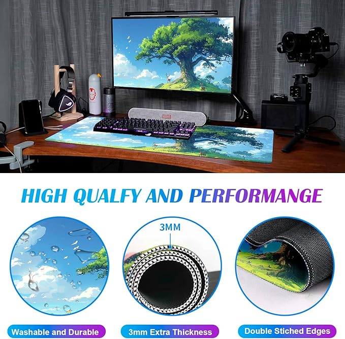 Simple and Cute Anime Landscape Computer Mouse Pad, Large Green Plant Outdoor - Image 4