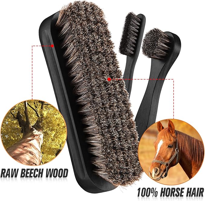 4 Pcs Horsehair Shine Shoes Brush Kit Polish Dauber Applicators Cleaning - Image 2