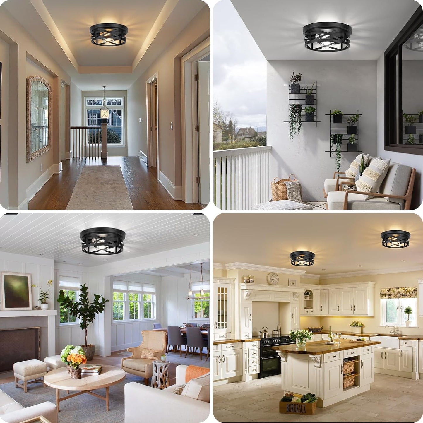 2-Light Flush Mount Ceiling Light Fixtures, 2-Pack | Farmhouse Black Ceiling Lights, Industrial Metal Cage Light Fixtures with Adjustable Head for Bedroom Hallway Kitchen