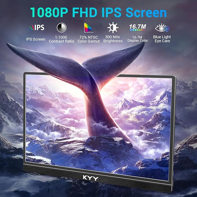 KYY Portable Monitor 15.6'' FHD 1080P USB C HDMI Gaming Monitor Ultra-Slim IPS - Image 2