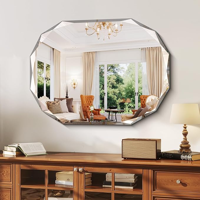 GLASHOM Frameless Bathroom Mirror, 30x40 inch Frameless Wall Mirrors Beveled - Image 8