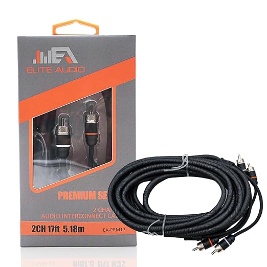 Elite Audio Premium Series 17ft. 2-Channel Car Audio RCA Cable – Double Shielded by EliteAudio