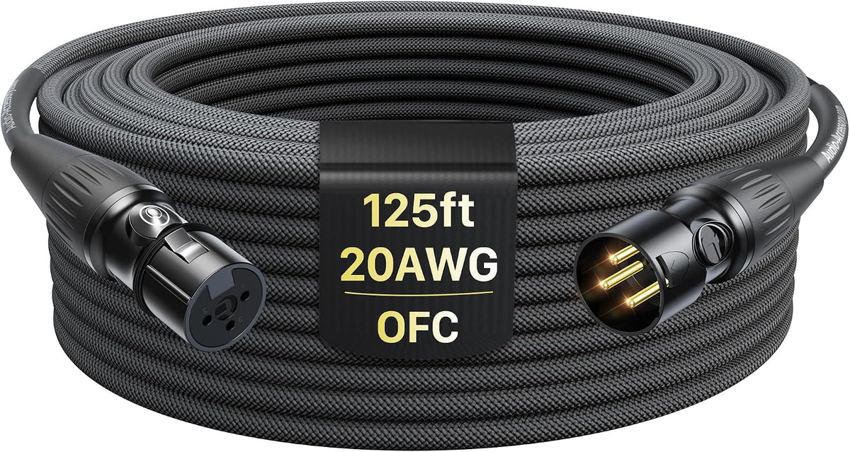 XLR Cables 125ft 1 Pack, Professional Gold-Plated Rean Connectors from Neutrik