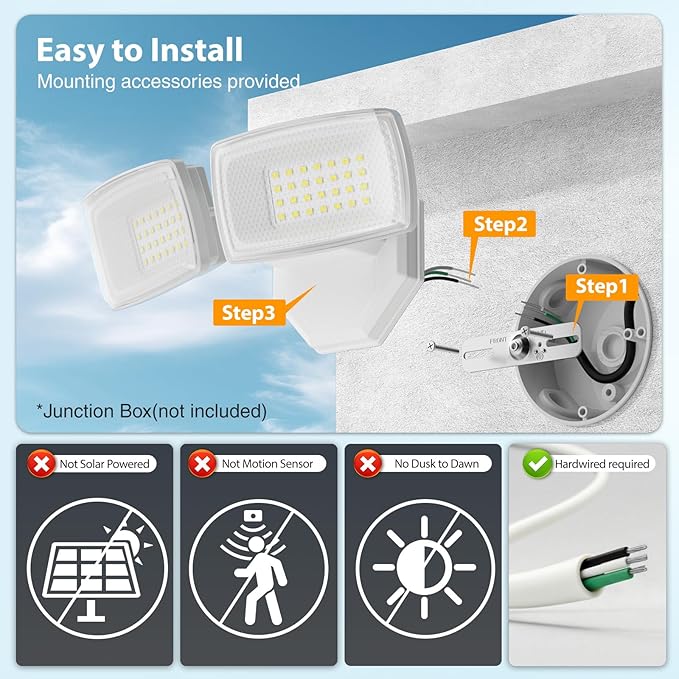Onforu 3200LM Flood Lights Outdoor, 32W 6500K LED Security Light Manual Switch - Image 2