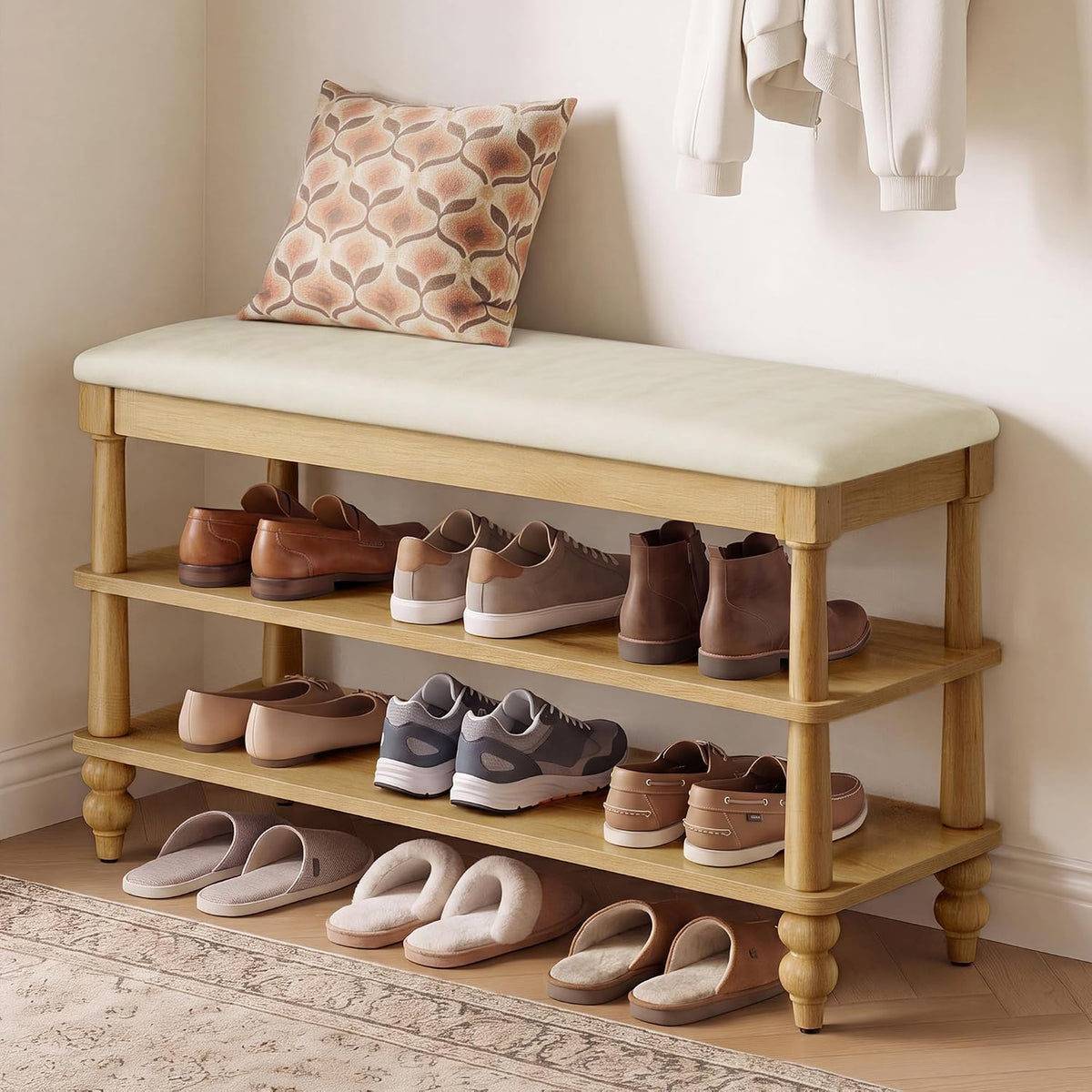 vasagle 2-tier shoe bench, wooden entryway bench, 31.5, main product view