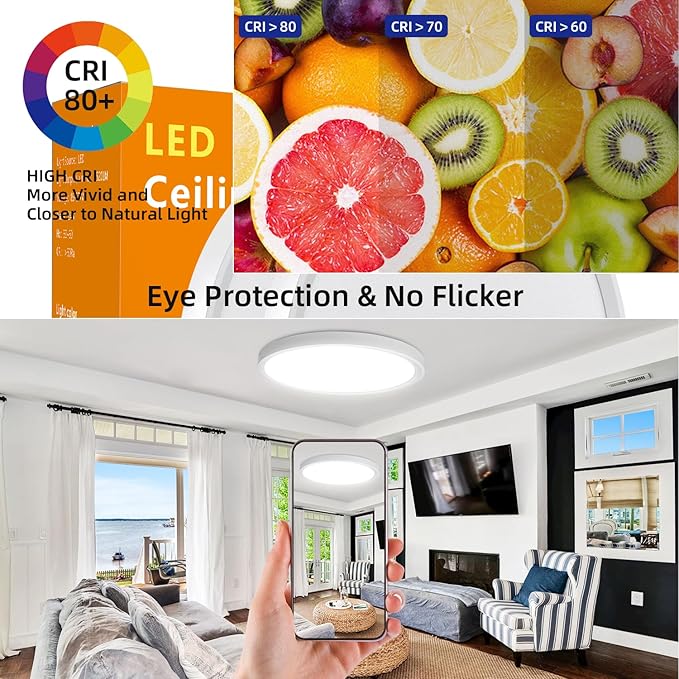 RLEDPZTX Led Flush Mount Ceiling Light, 16 Inch 32w 3480lm, 3000k/4000k/6000k - Image 5