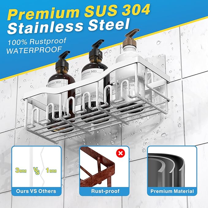 EUDELE 5-Pack Rustproof Stainless Steel Shower Caddy – No Drill Adhesive - Image 5