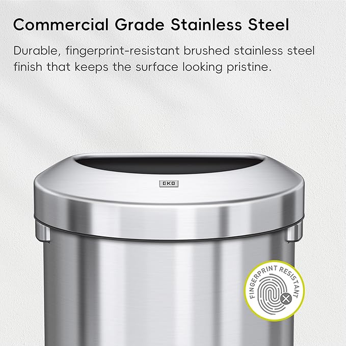 EKO Urban 21 Gallon Semi-Round Open Top Waste Bin, Stainless Steel Half Round - Image 3