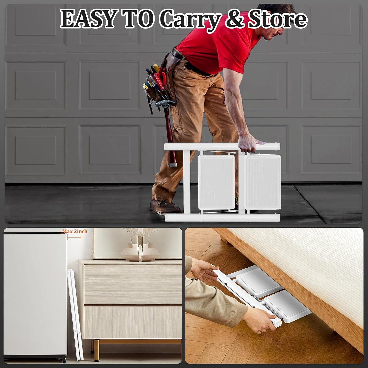 2 Step Ladder, Folding Step Stool with Anti-Slip Wide Pedal, Anti-Slip Feet, Sturdiest Steel Construction, 330lbs Capacity Steel Ladder for Home and Office, White