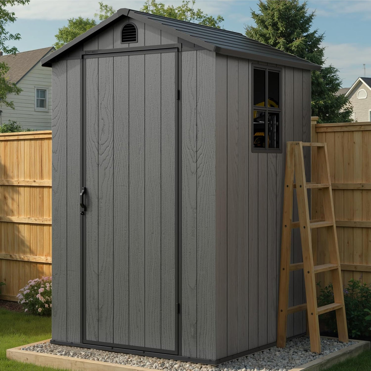 greesum 4x4ft plastic outdoor storage shed with floor, main product view